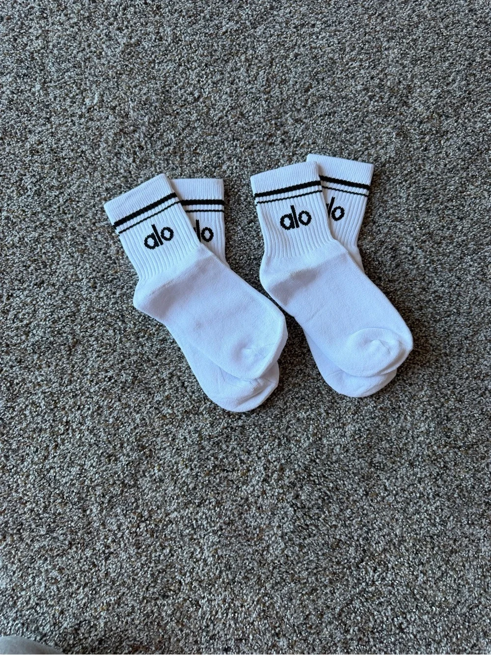 ALO Yoga White Half Crew Socks with Black Stripe - 2-Pack